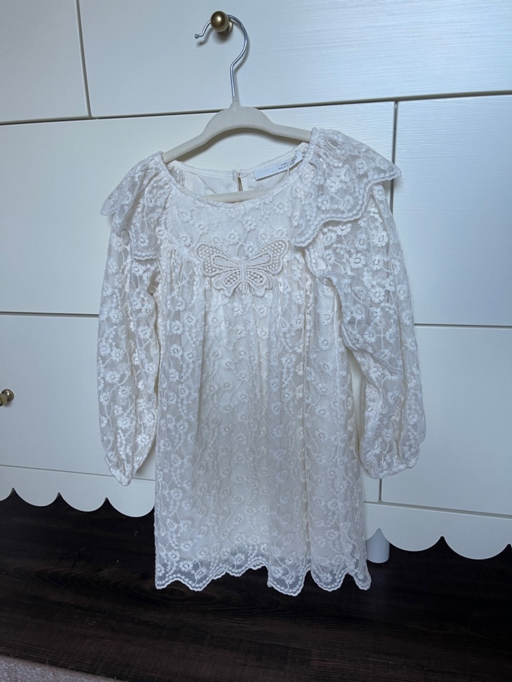 Zara Ivory Lace Dress with Butterfly Applique